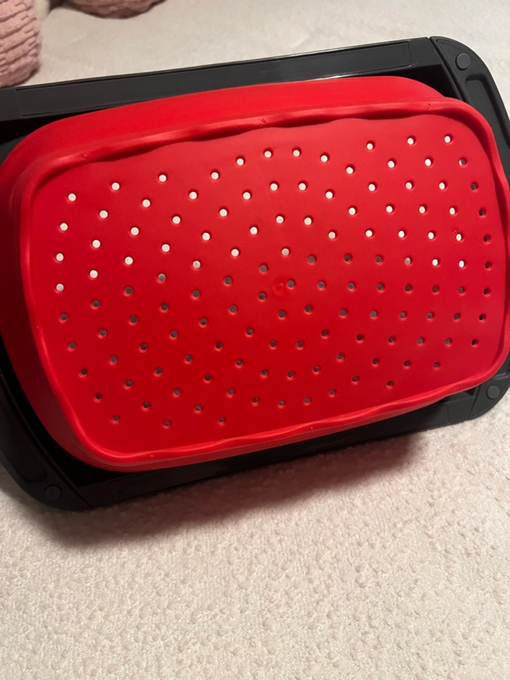 Collapsible Red Silicone Colander with Gray Rim - Picture 6 of 6